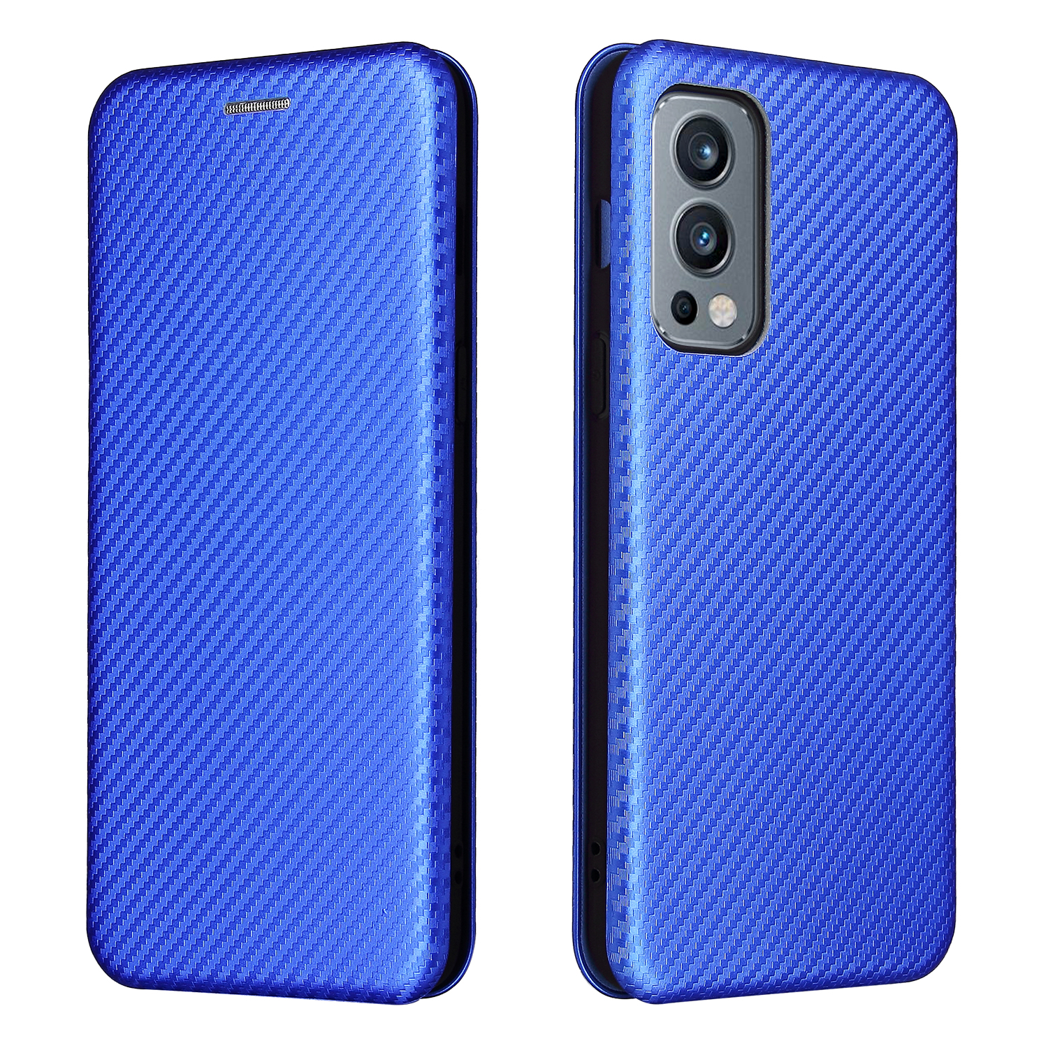 

Kohlefaser-texturkarten-slot-design Magnetisch Automatisch Absorbiertes Lederschalenhülle Für OnePlus Nord 2 5g - Blau, OnePlus Nord 2 5G