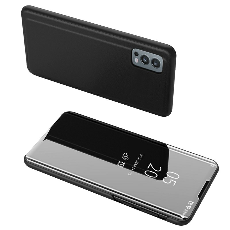 

Elektroplatte Spiegeloberflächenansichtsfenster Flip Lederstand Hülle Für OnePlus Nord 2 5g - Schwarz, OnePlus Nord 2 5G