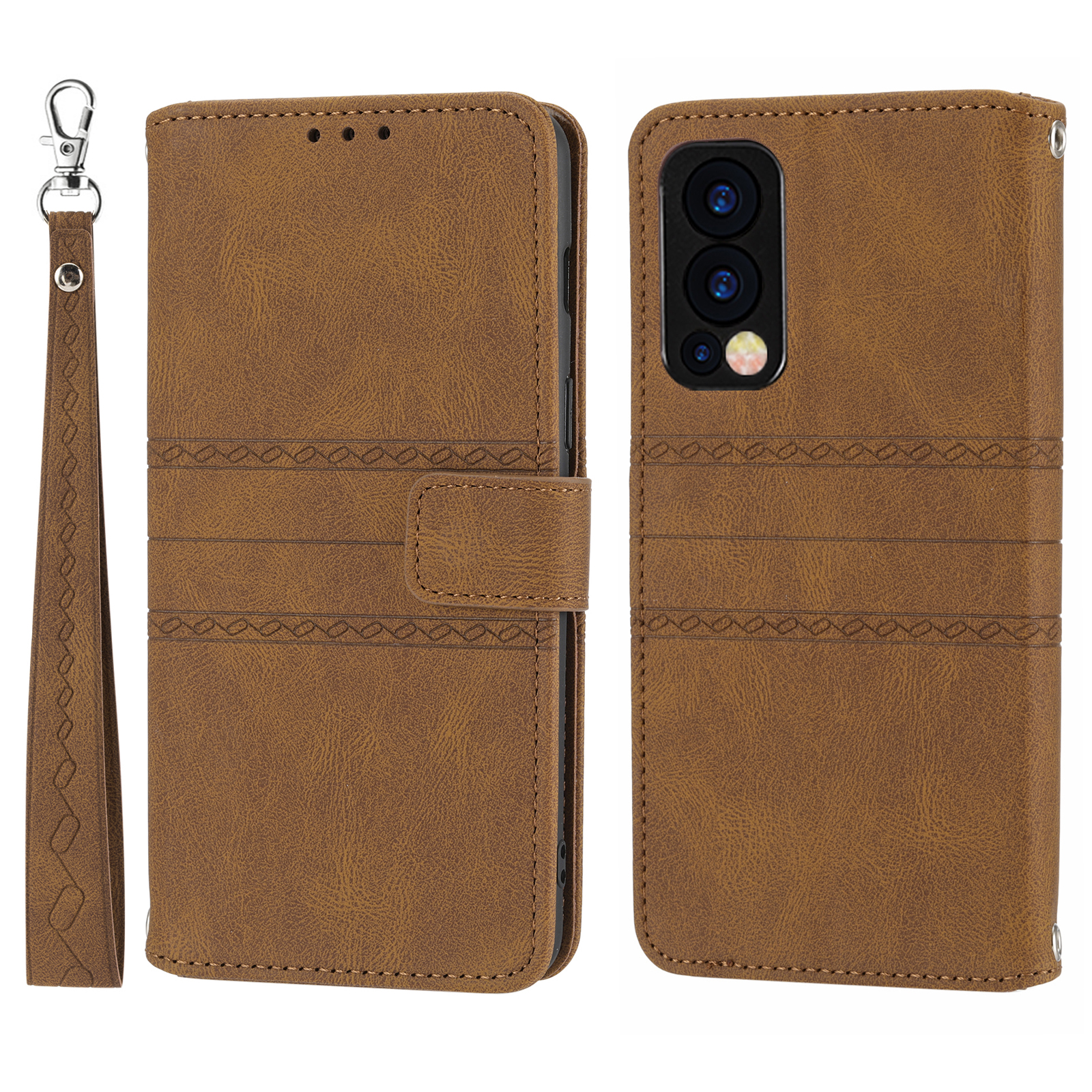 

Couvrette de Boîtier de Portefeuille en Cuir PU à Protection Complète Avec Bracelet de Poignet Pour OnePlus Nord 2 5G - Brun, OnePlus OnePlus Nord 2 5G