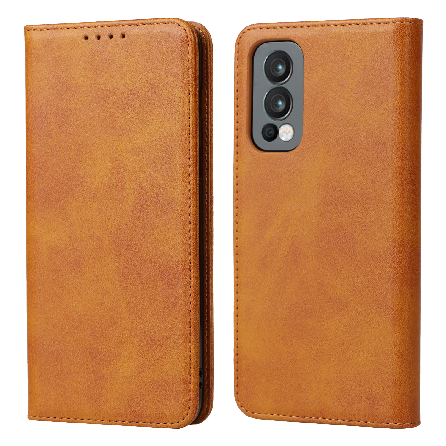 

Drop-Resistant Auto-Absorbed Magnet Wallet Design Leather Stand Case for OnePlus Nord 2 5G - Light Brown