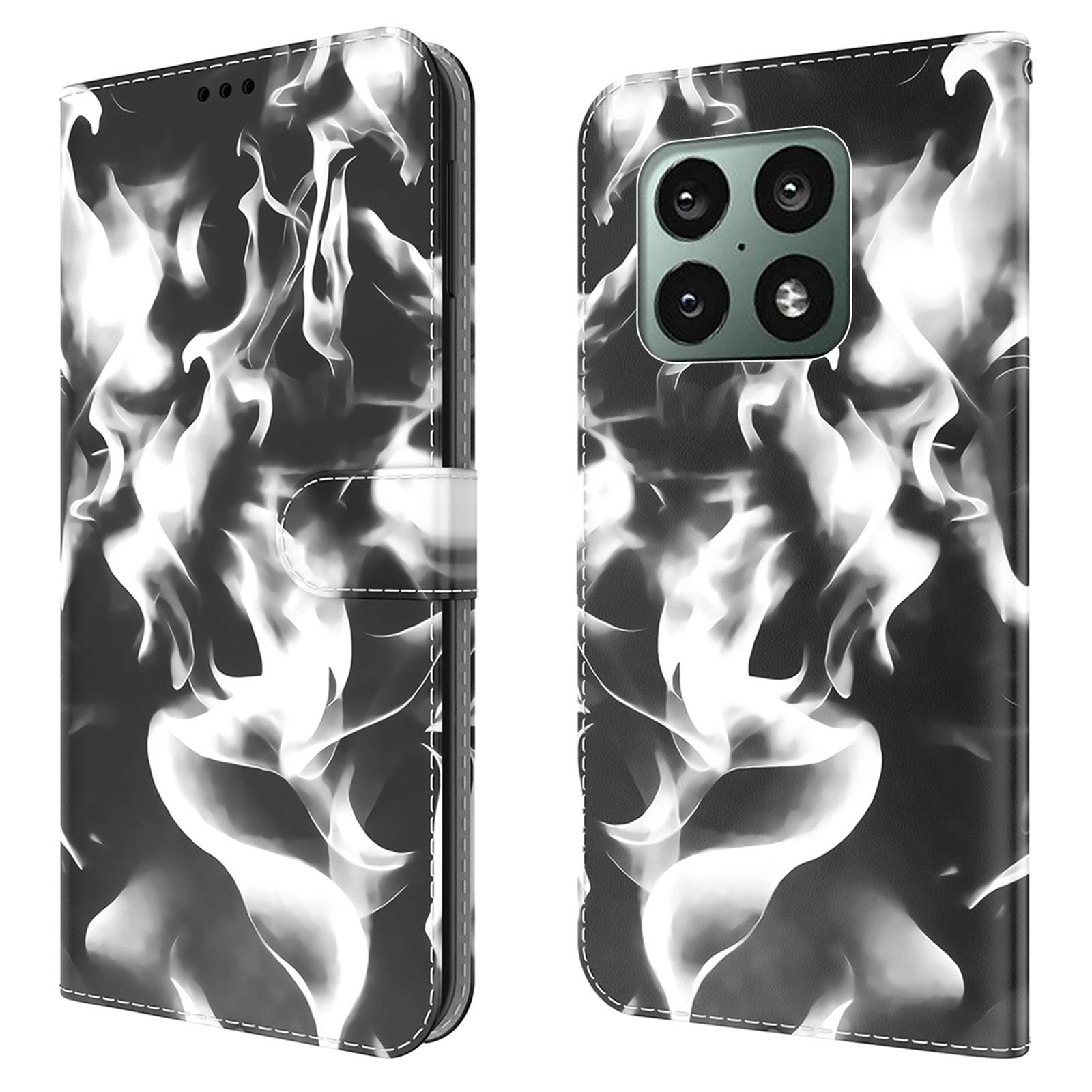 Fog Pattern Printing PU Leather Full-protection Phone Wallet Stand Case Shell for OnePlus 10 Pro - Black