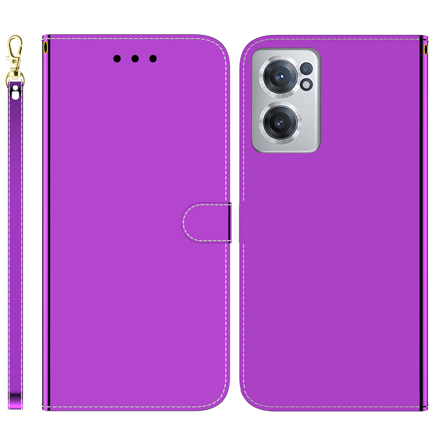 

For OnePlus Nord CE 2 5G Wallet Phone Case Anti-dust Phone Protector Shockproof Mirror-like Surface PU Leather Phone Cover - Purple, Oppo Oppo A16K