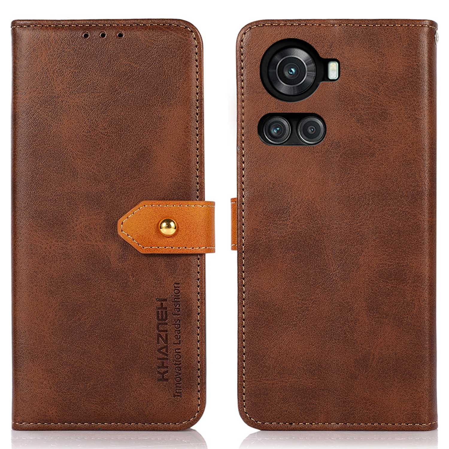 

Khazneh Für OnePlus Ace 5G/10R 5G Golden Magnetic Schnalle Wallet Hülle Pu-leder-leder-drop-proof-abdeckung - Braun, OnePlus Ace 5G
