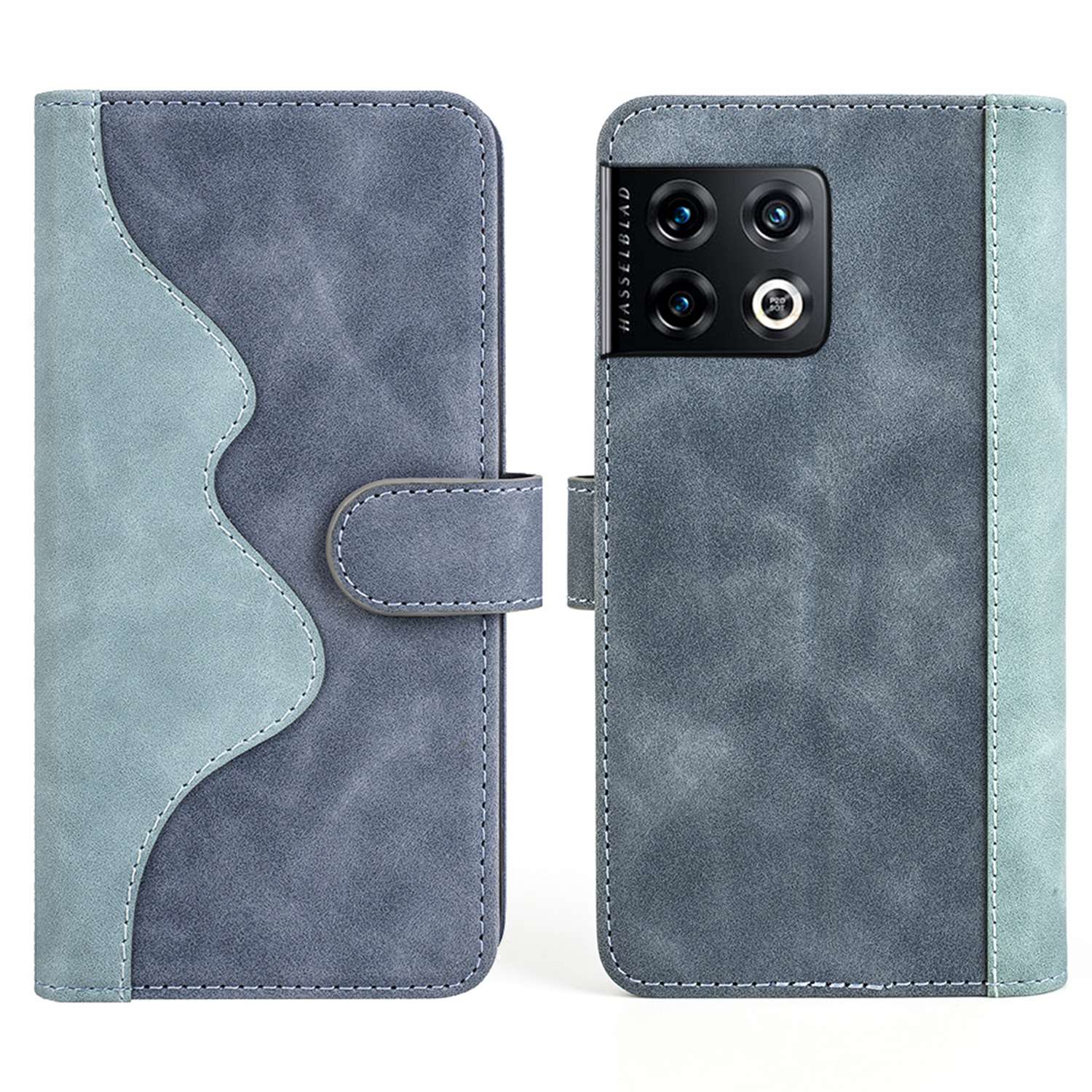 

Für OnePlus 10 Pro Anti-drop Schockdely Protective Cover Flip Leder Häuse Farbspleiß Ständer Brieftaschen-smartphone-kartonhalter - Blau, OnePlus 10 Pro 5G