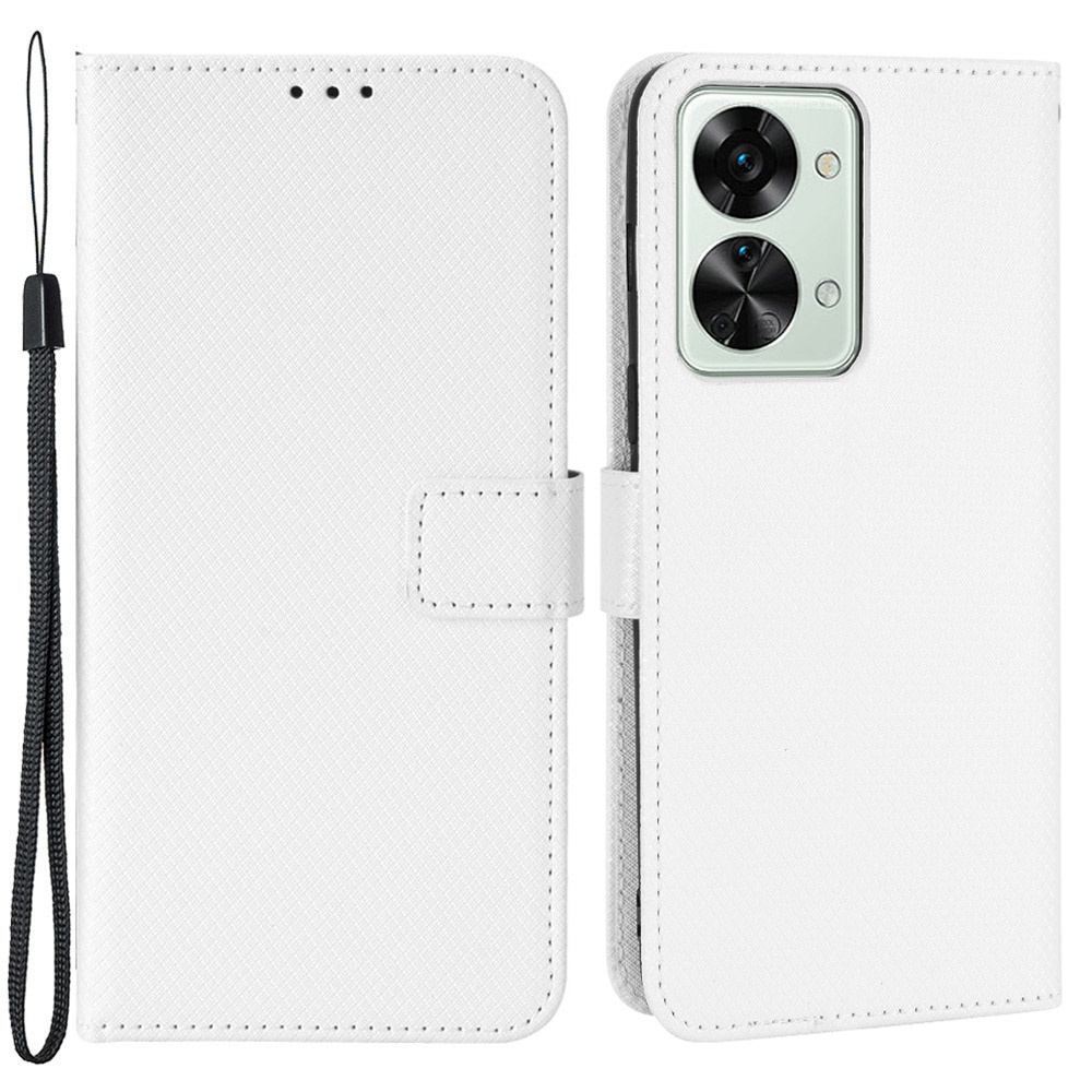 

Für OnePlus Nord 2T 5G Schutzhülle Schockdichte PU Leder Flip Cover Präzise Nähe Diamant Textur Abdeckungsstand Wallet Mit Riemen - Weiß, OnePlus Nord 2T 5G