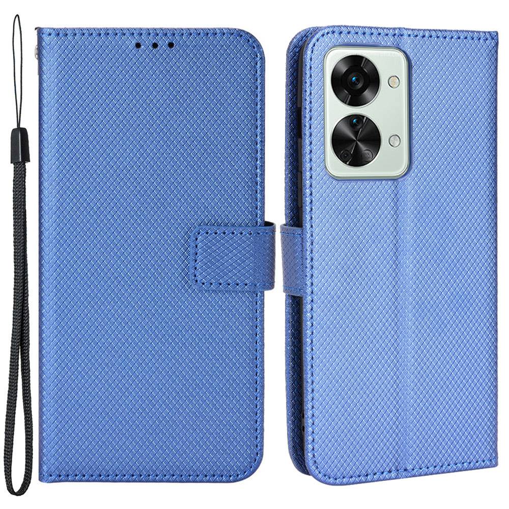 

Für OnePlus Nord 2T 5G Schutzhülle Schockdichte PU Leder Flip Cover Präzise Nähe Diamant Textur Abdeckungsstand Wallet Mit Riemen - Blau, OnePlus Nord 2T 5G
