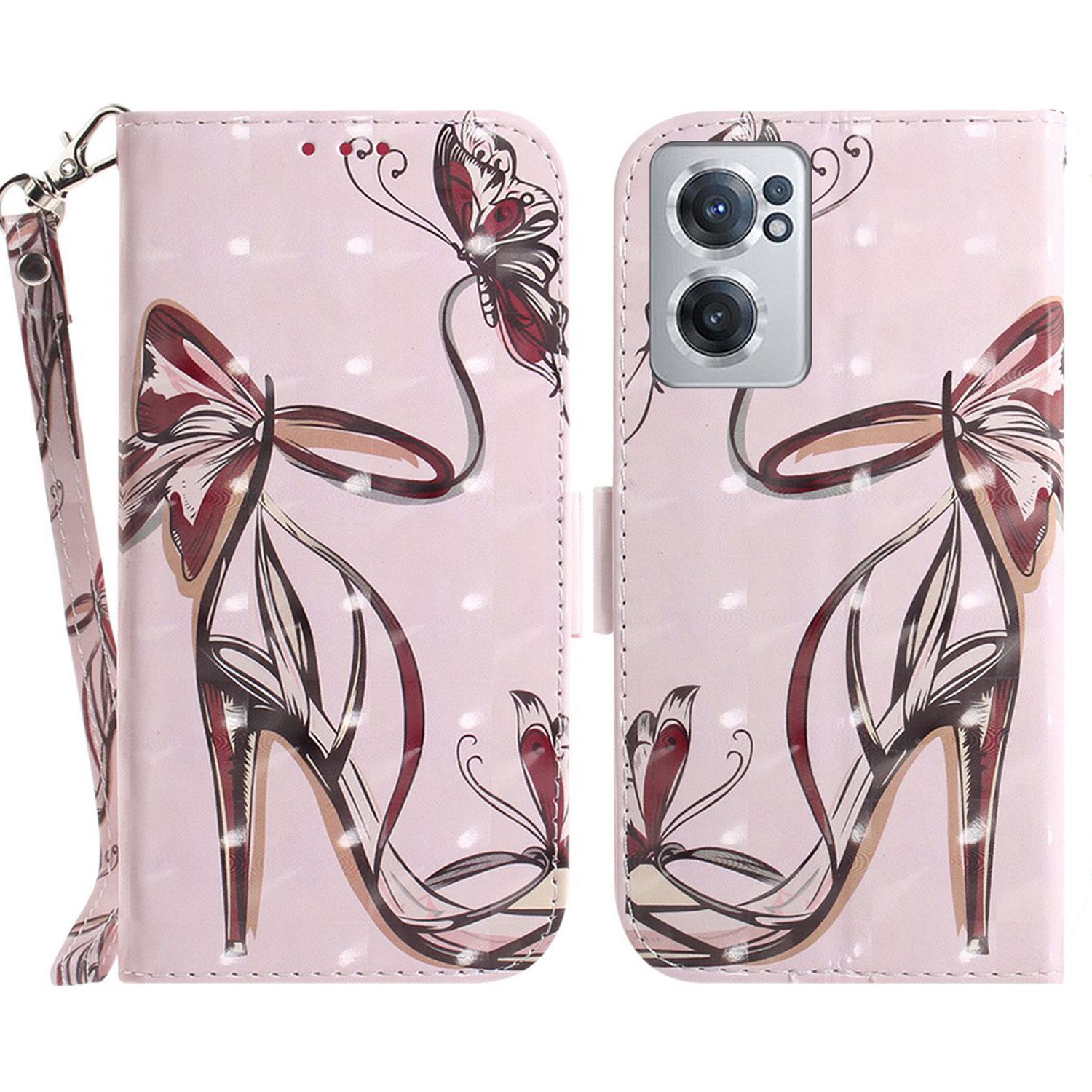 

Für OnePlus Nord CE 2 5G 3D -muster Druckbrieftasche PU Lederabdeckung Faltbares Stand Telefon Hülle - Schmetterling High Heels, OnePlus Nord CE 2 5G