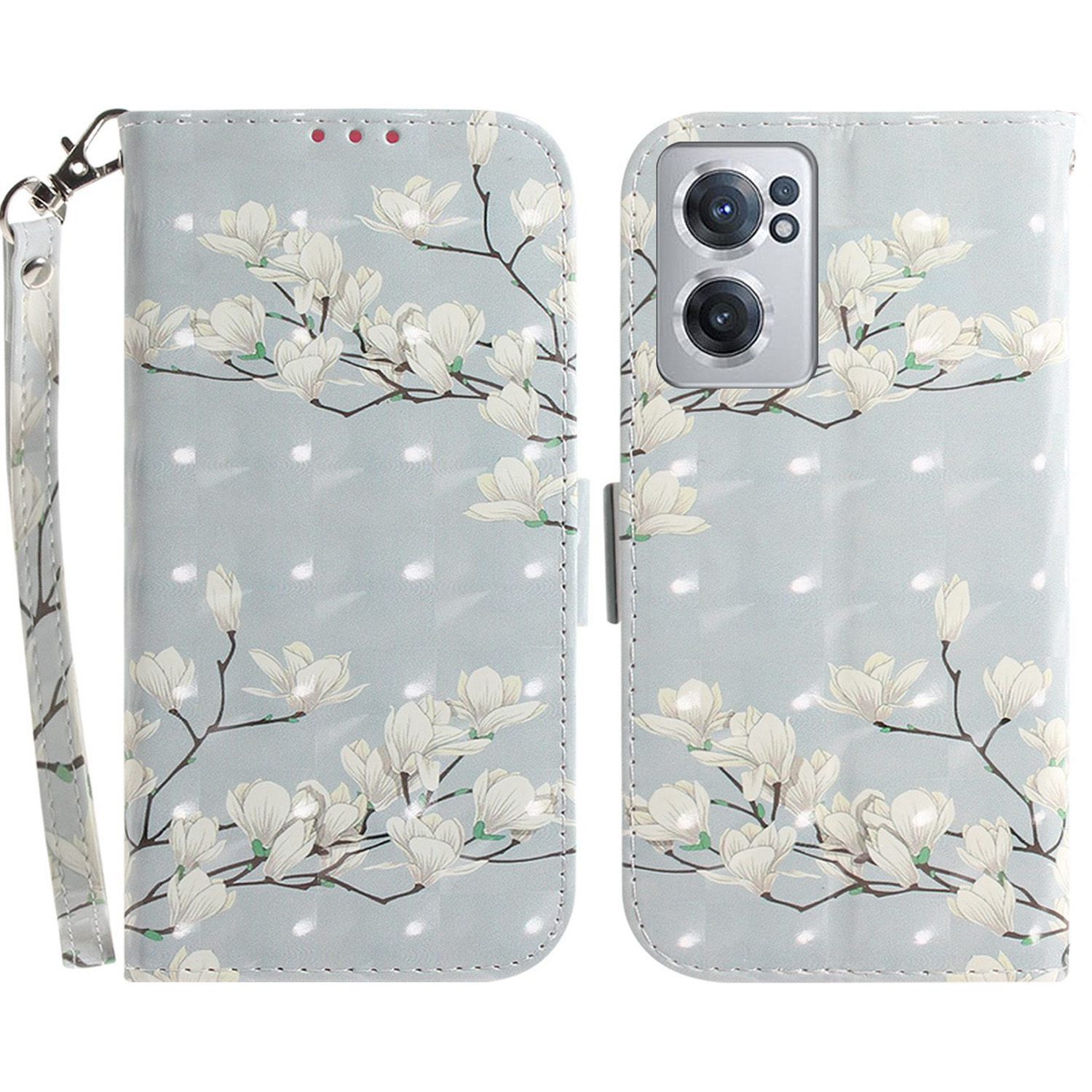 

Für OnePlus Nord CE 2 5G 3D -muster Druckbrieftasche PU Lederabdeckung Faltbares Stand Telefon Hülle - Magnolie, OnePlus Nord CE 2 5G