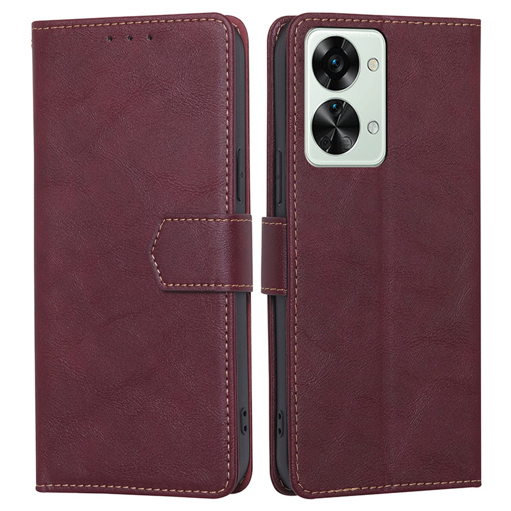 

Für OnePlus Nord 2T 5G RFID -blockierungsfunktion Lederhülle Wasserdichte Wallet Stand Phone Schutzabdeckung - Weinrot, OnePlus Nord 2T 5G