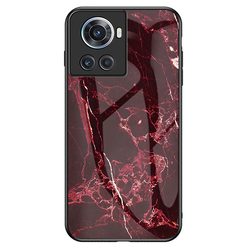 

Für OnePlus Ace 5G Marmormuster Anti-fall Tempered Glass + PC Back TPU Frame Hybrid Telefonabdeckung Shell - Blutroter Marmor, OnePlus Ace 5G