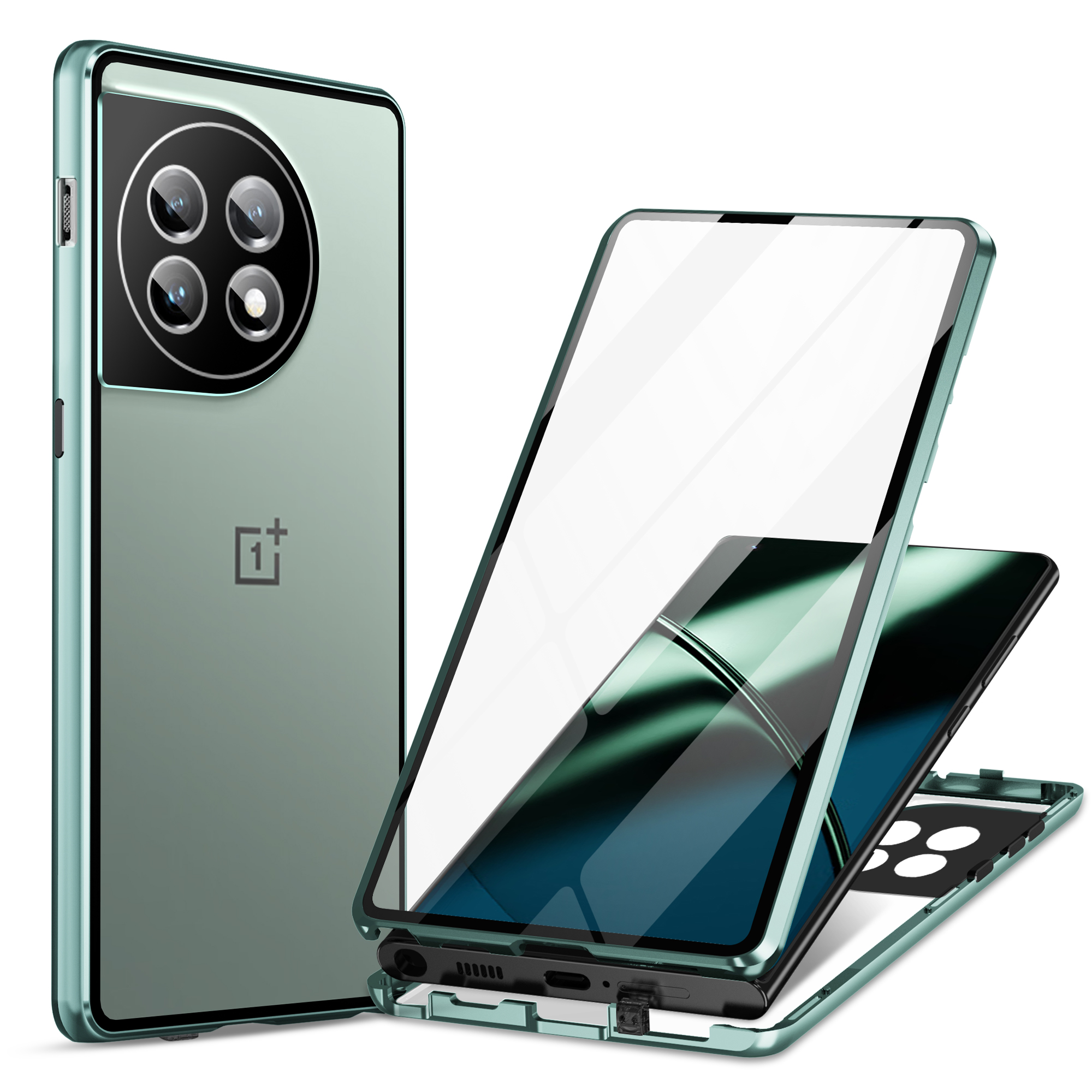 

Metallrahmenkoffer Für OnePlus 11 5G Pc+temperiertes Glas -telefon Hülle Vollen Schutz Mit Schloss - Dunkelgrün, OnePlus 11 5G
