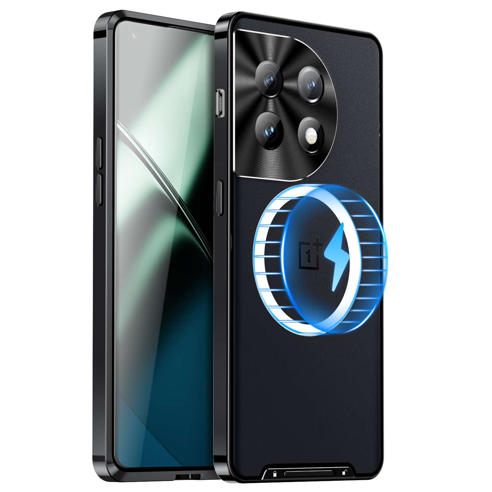 

Für OnePlus 11 5G Magnetic Phone Case Electroplating Metal Edge Mattelefonabdeckung Mit Linsenschutz - Schwarz, OnePlus 11 5G