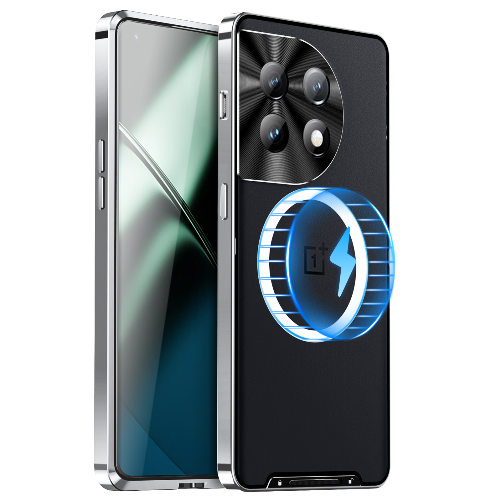 

Für OnePlus 11 5G Magnetic Phone Case Electroplating Metal Edge Mattelefonabdeckung Mit Linsenschutz - Silber, OnePlus 11 5G
