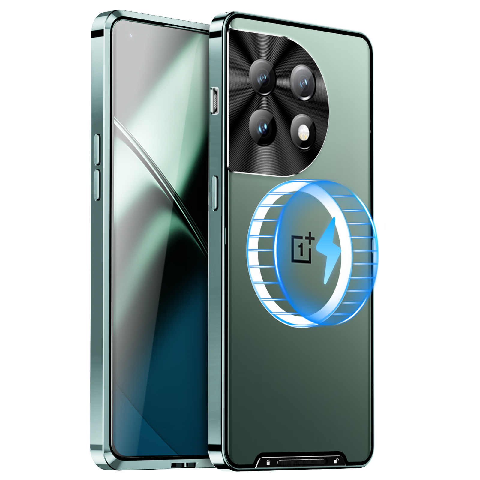 

Für OnePlus 11 5G Magnetic Phone Case Electroplating Metal Edge Mattelefonabdeckung Mit Linsenschutz - Grün, OnePlus 11 5G