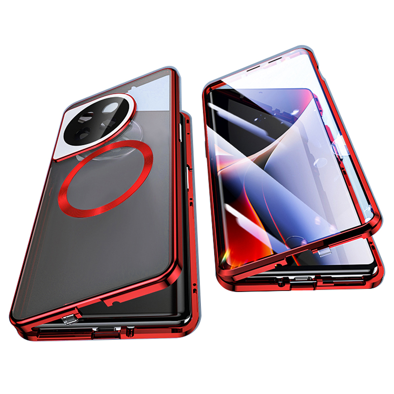 

Für OnePlus Ace 2 5G Magnetic Full Protection Hülle HD Tempered Glasfilm + Metallrahmen Mit Schnalle, Die Mit Magsafe Kompatibel Ist - Rot, OnePlus Ace 2 5G