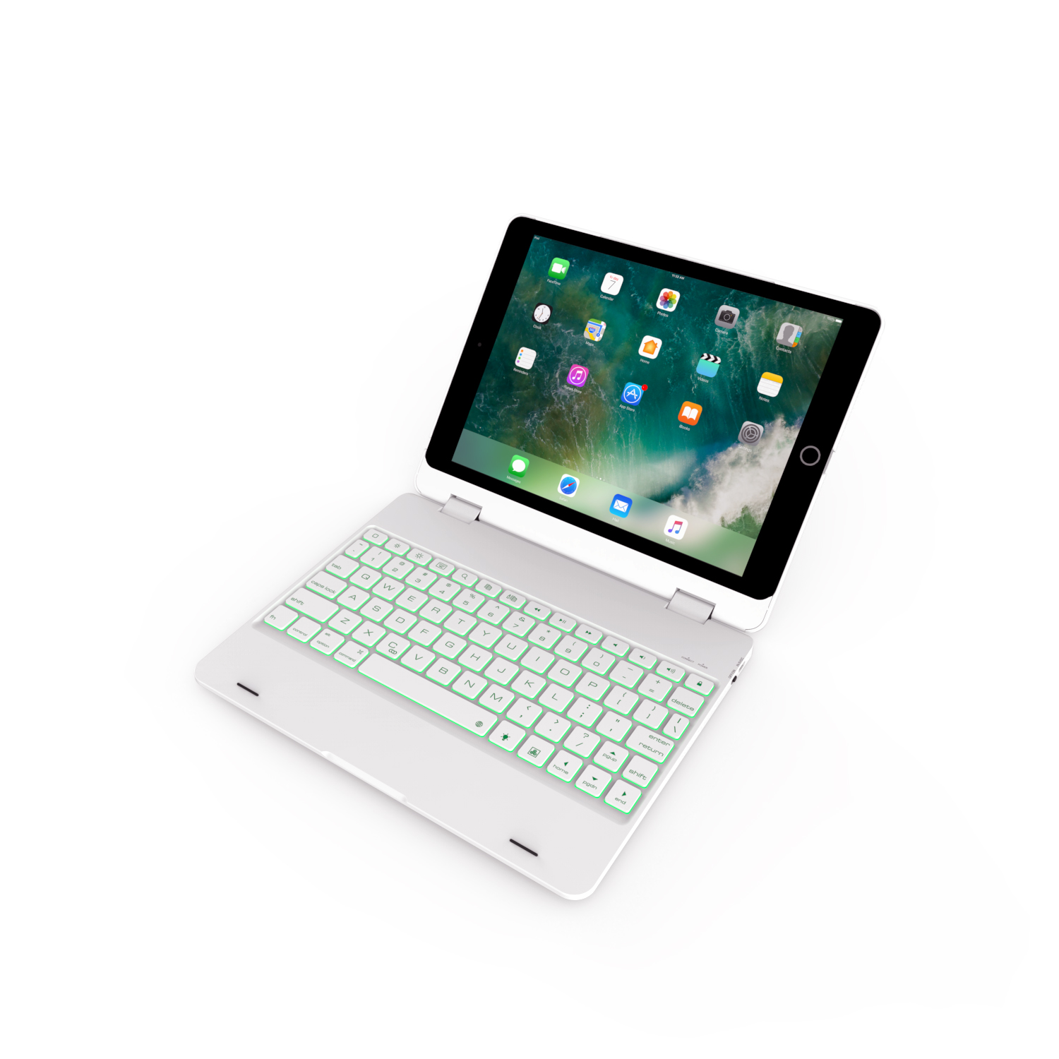 

F181 Bluetooth Backlight Keyboard Stand Folio Case for iPad 9.7-inch (2018) / 9.7-inch (2017) / Air 2 / Air - White, iPad 9.7-inch (2018)