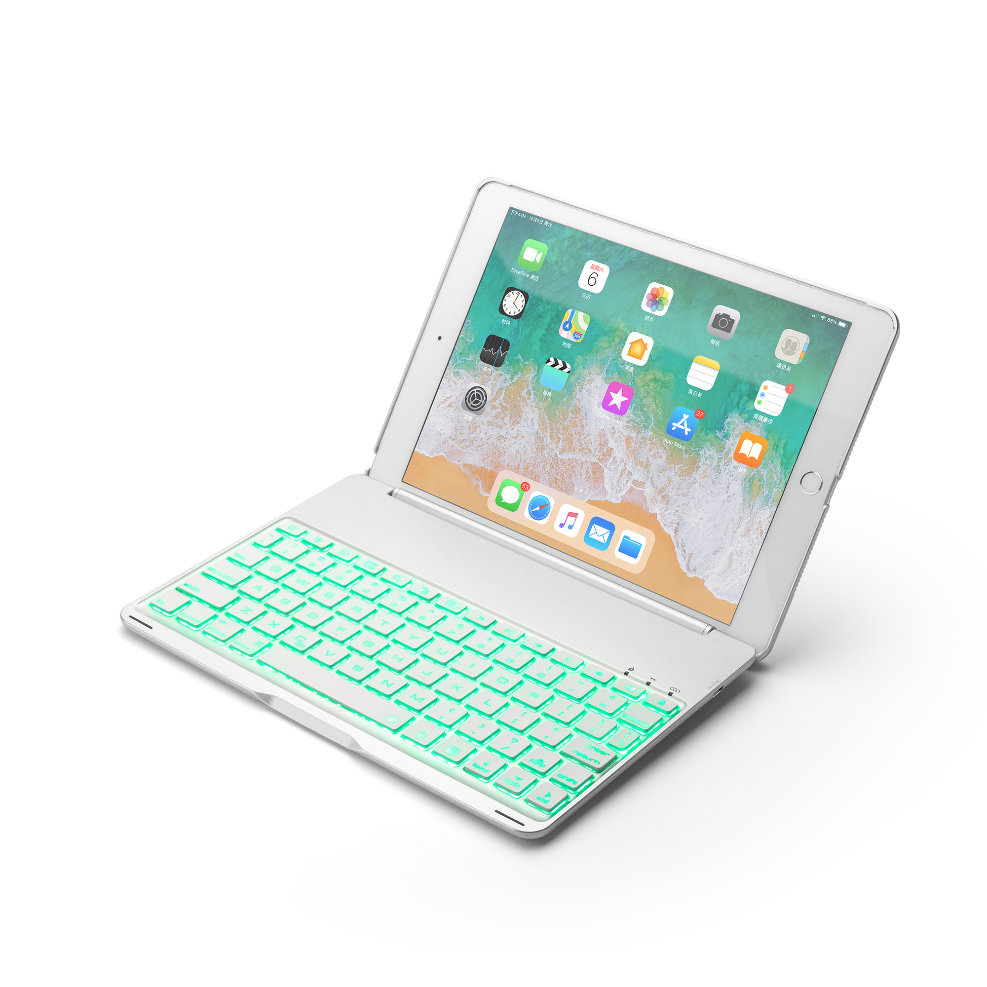 

F8s Bluetooth Красочная Задняя Крышка Клавиатуры Для IPad 9,7-дюймовый (2018) / (2017) - Серебро, iPad 9.7-inch (2018)
