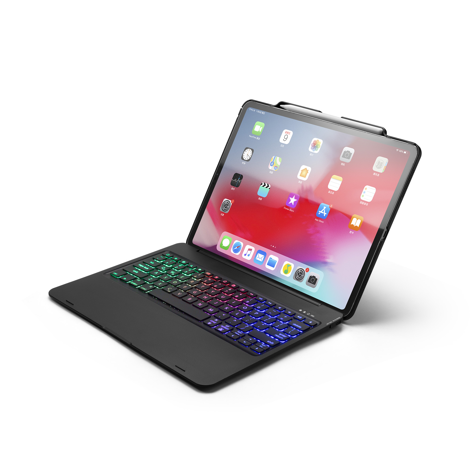 

F129 Bluetooth Aluminium Alloy Colorful Backlight Keyboard Case for iPad Pro 12.9-inch (2018) - Black, iPad Pro 12.9-inch (2020)