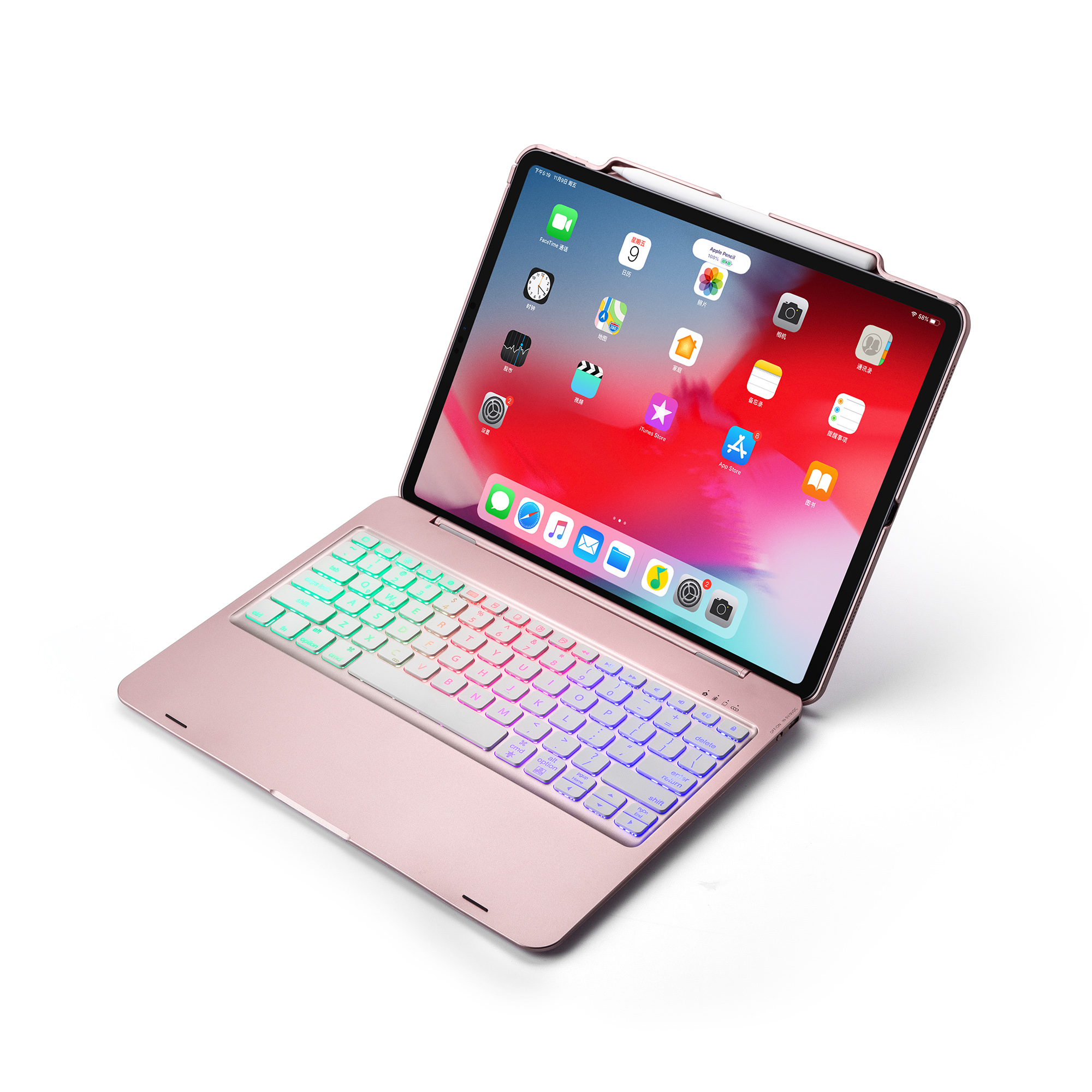 

F129 Bluetooth Алюминиевый Сплав Красочные Задницы Клавиатуры Для IPad Pro 12,9-дюймовый (2018) - Розовое Золото, iPad Pro 12.9-inch (2020)