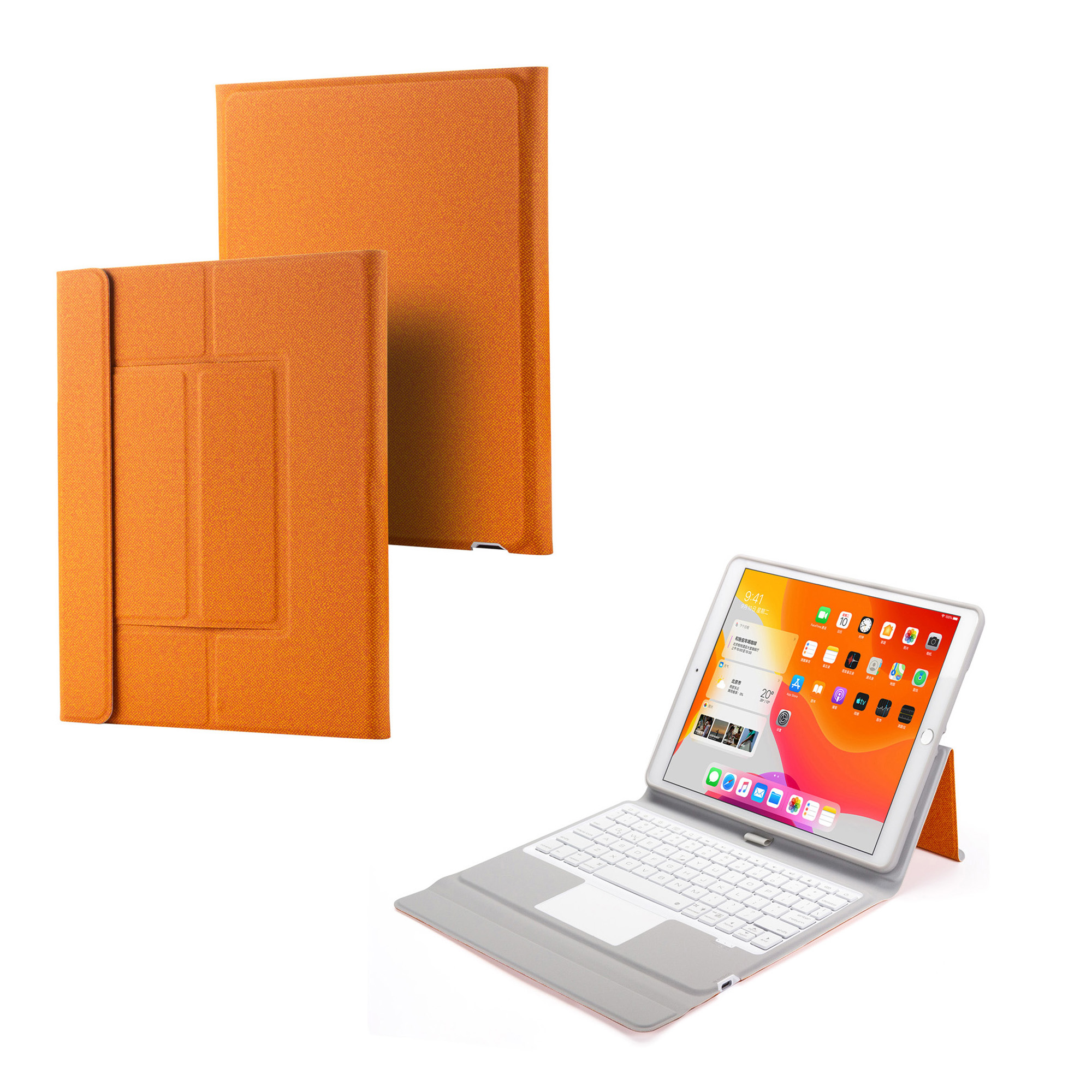 

W102TS Wireless Bluetooth Keyboard with Touch Pad for iPad 10.2 (2020)/(2019)/10.5 inch (2019)/(2017) Leather Cover - Orange, iPad 10.2 (2020)