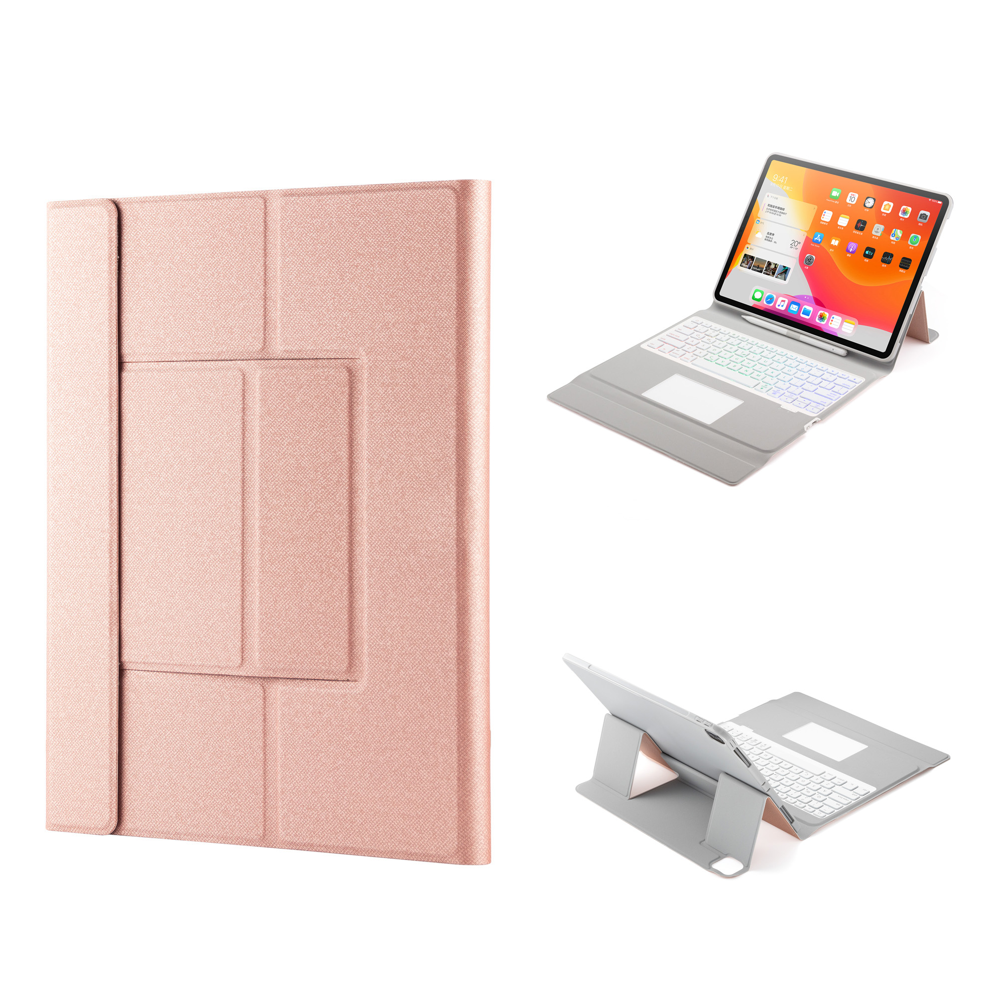 

W129TS Красочная Подсветка Кожаная Bluetooth TouchPad Клавиатура Клавиатуры Для IPad Pro 12,9-дюймовый (2020) / (2018) - Розовый, iPad Pro 12.9-inch (2020)