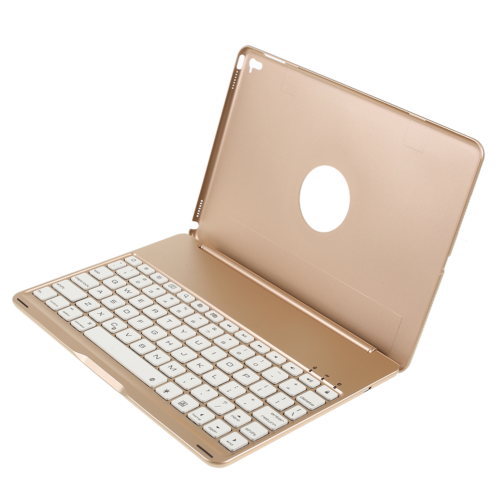 

F8SPro Bluetooth Keyboard Cover with 7-Color LED Backlight for iPad Pro 9.7/Air 2 - Gold Color, iPad 9.7-inch (2018)