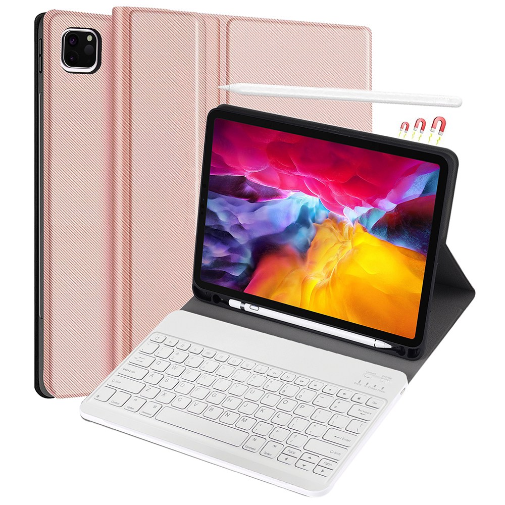 

Для IPad Pro 11-дюймовый (2021)/(2020)/(2018) Точная Обрезанная Текстурированная Кожаная Оболочка PU + Wireless Bluetooth 3.0 Набор Клавиатуры С Слотом Для Ручки - Розовый, iPad Pro 11-inch (2021)