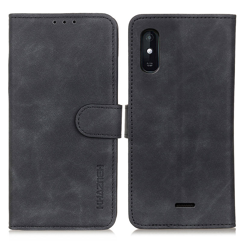 

KhazNeh Brieftasche Standdesign Retro Kornstil Magnetverschluss PU Ledertasche Für Wiko Y51 - Schwarz, Wiko Y51