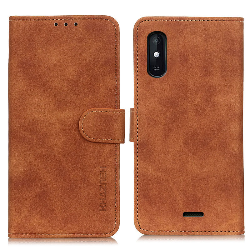 

KhazNeh Brieftasche Standdesign Retro Kornstil Magnetverschluss PU Ledertasche Für Wiko Y51 - Braun, Wiko Y51