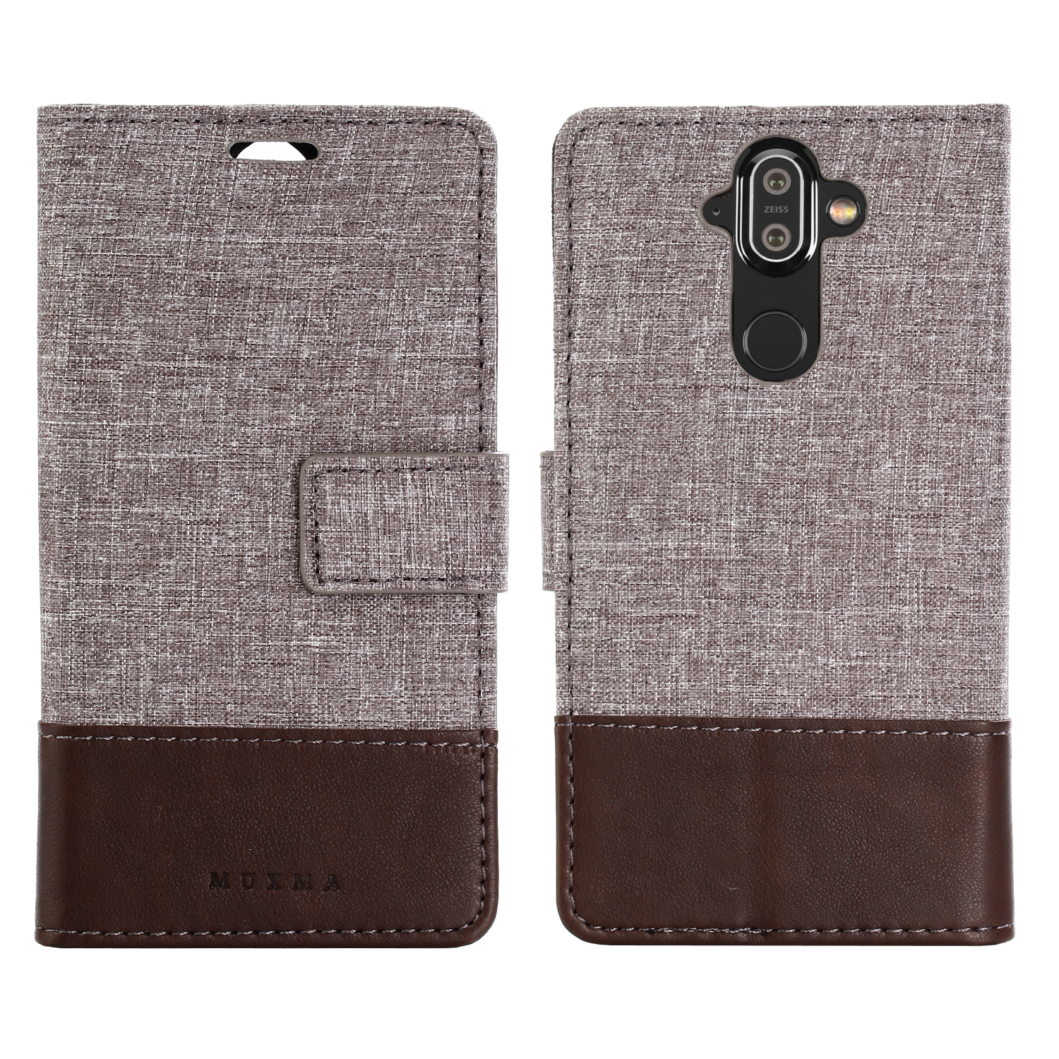 

MUXMA PU Leder -leinwand Spleißen Brieftasche Mobile Schutzabdeckung Für Nokia 8 Sirocco - Braun, Nokia 8 Sirocco