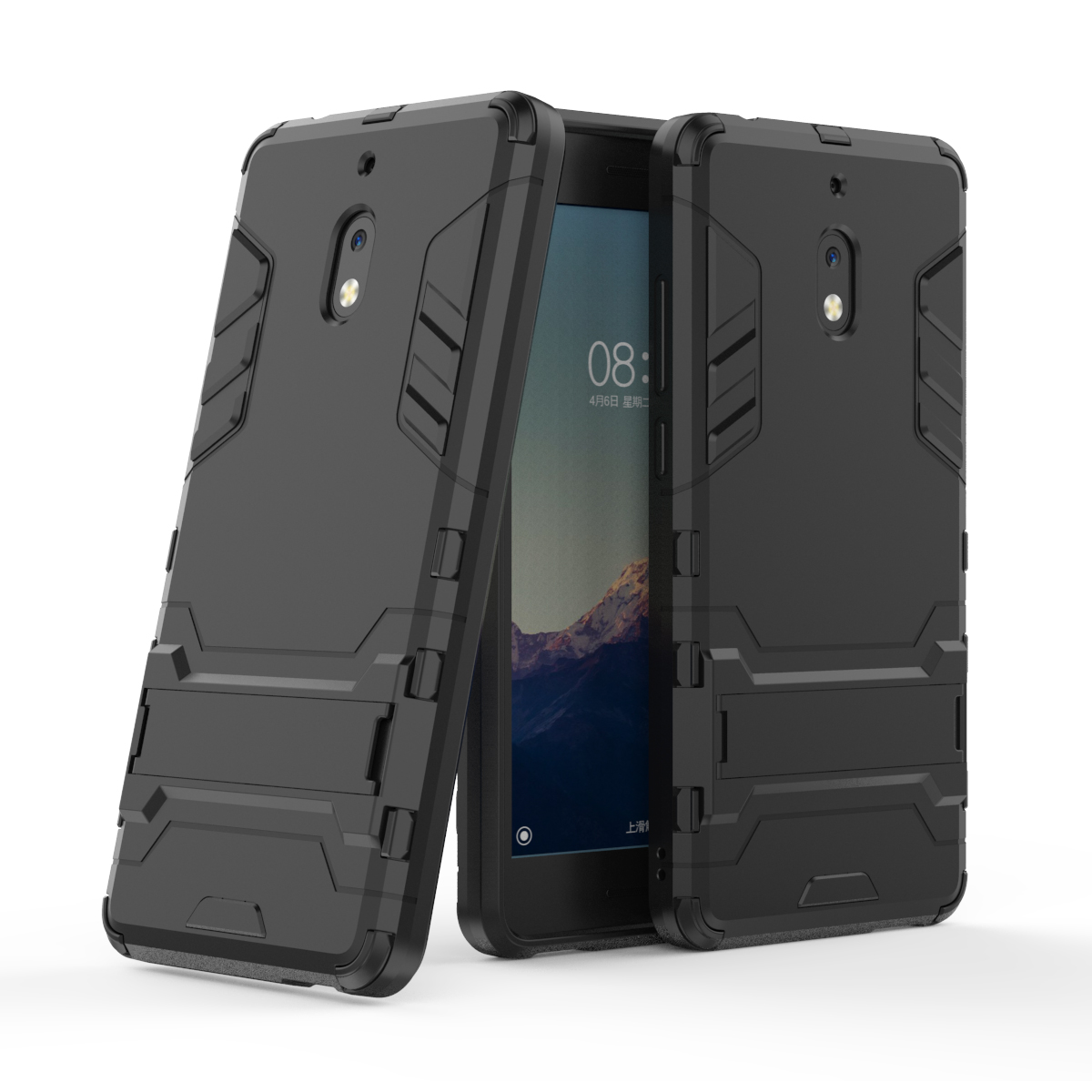 

Cool Guard Plastic TPU Hybrid Phone Shell Case with Kickstand for Nokia 2.1 - Black, Nokia 2.1