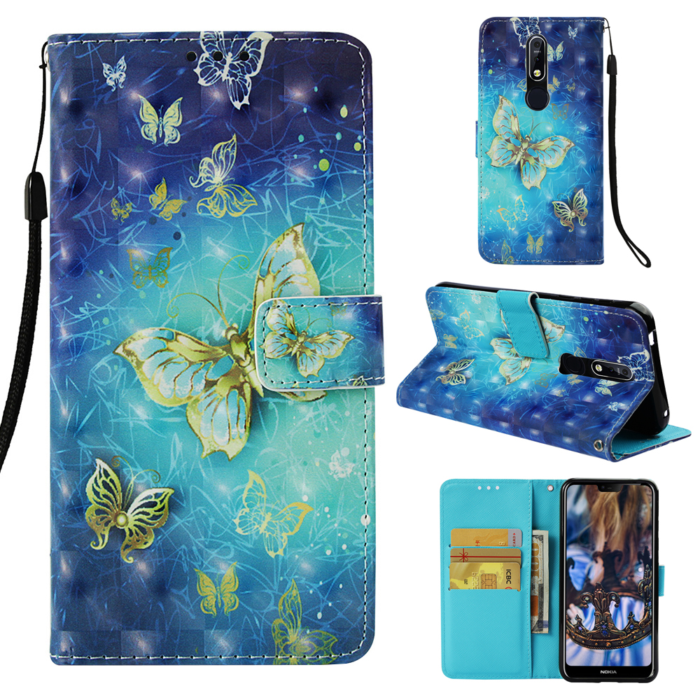 

Coque de Portefeuille en Cuir à Motifs Légers Pour Nokia 7.1 - Papillon or