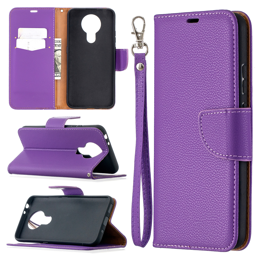 

Litchi Textur Wallet Stand Lederabdeckung Mit Lanyard Für Nokia 3.4 - Violett, Nokia 3.4
