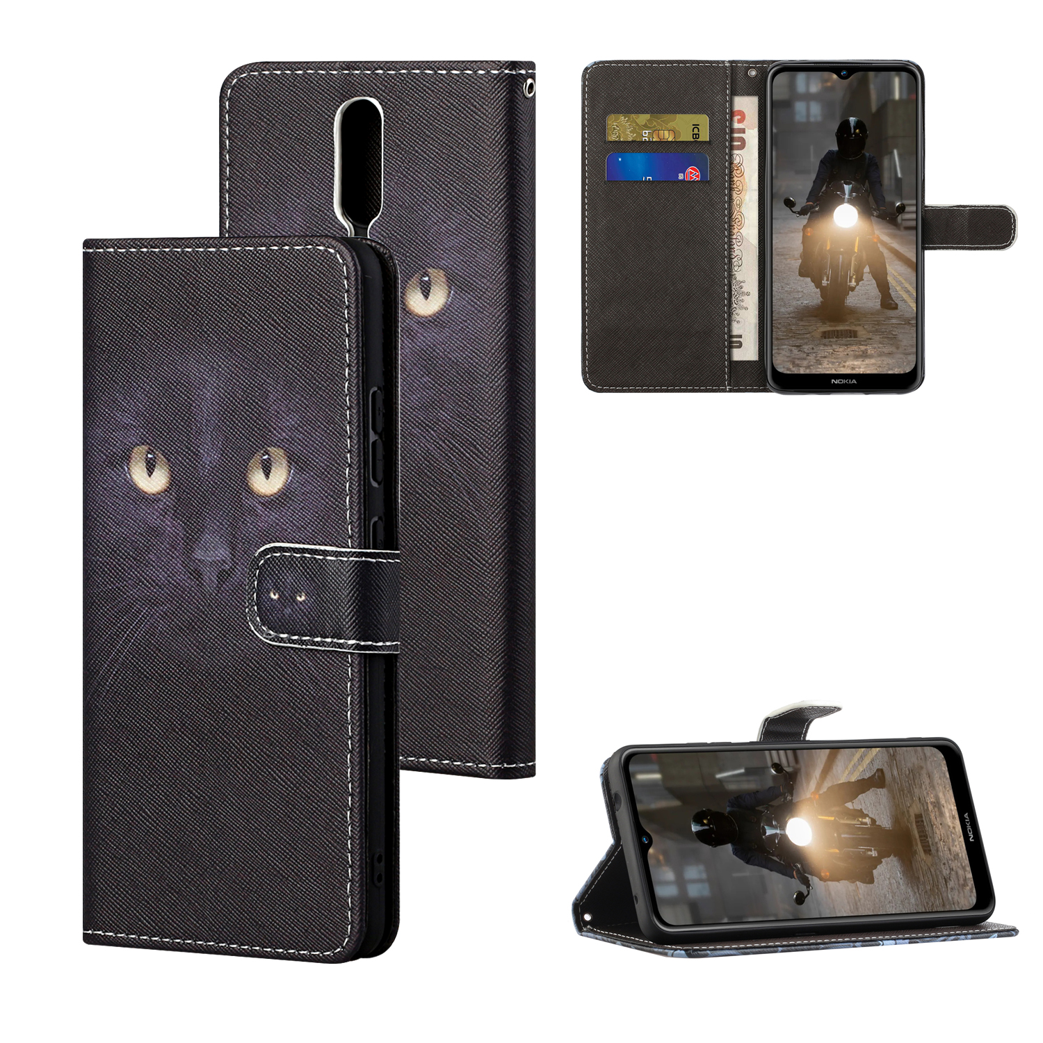 

Neue Falldruck Kreuz Textur Stand Protector Lederabdeckung Für Nokia 2.4 - Katzenaugen, Nokia C20