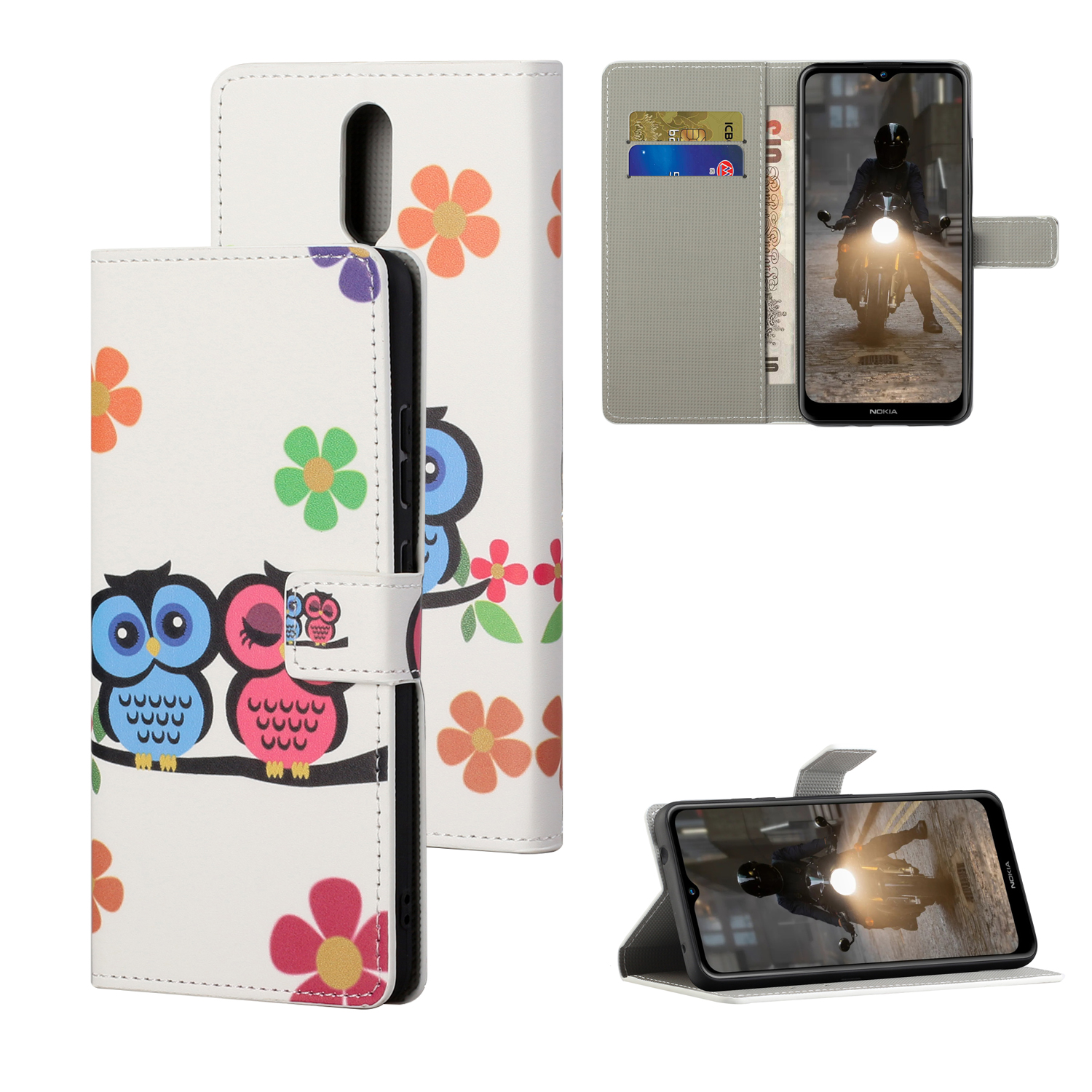 

Musterdruckschale Für Nokia 2.4 PU Leder Brieftasche Abdeckung - Paar Eulen, Nokia C20