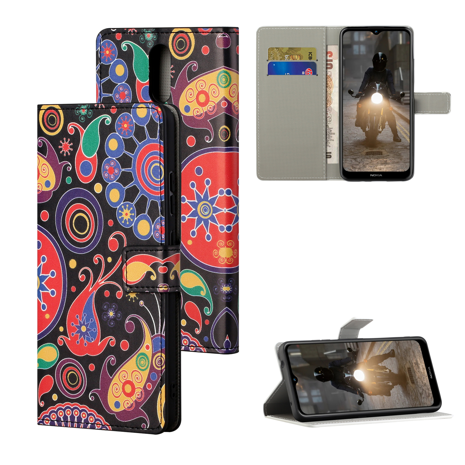 

Musterdruckschale Für Nokia 2.4 PU Leder Brieftasche Abdeckung - Paisley Blume, Nokia C20