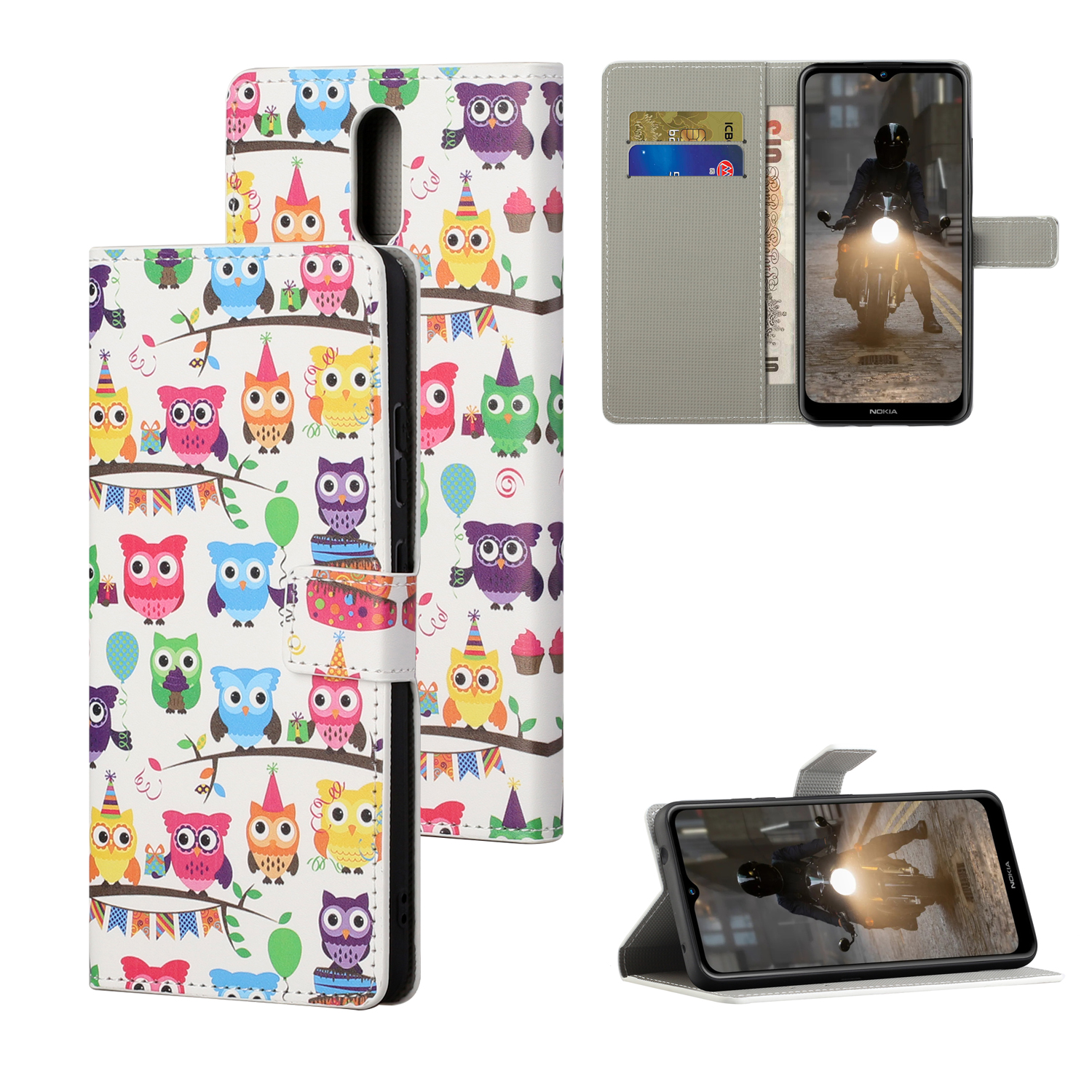

Musterdruckschale Für Nokia 2.4 PU Leder Brieftasche Abdeckung - Mehrere Süße Eulen, Nokia C20