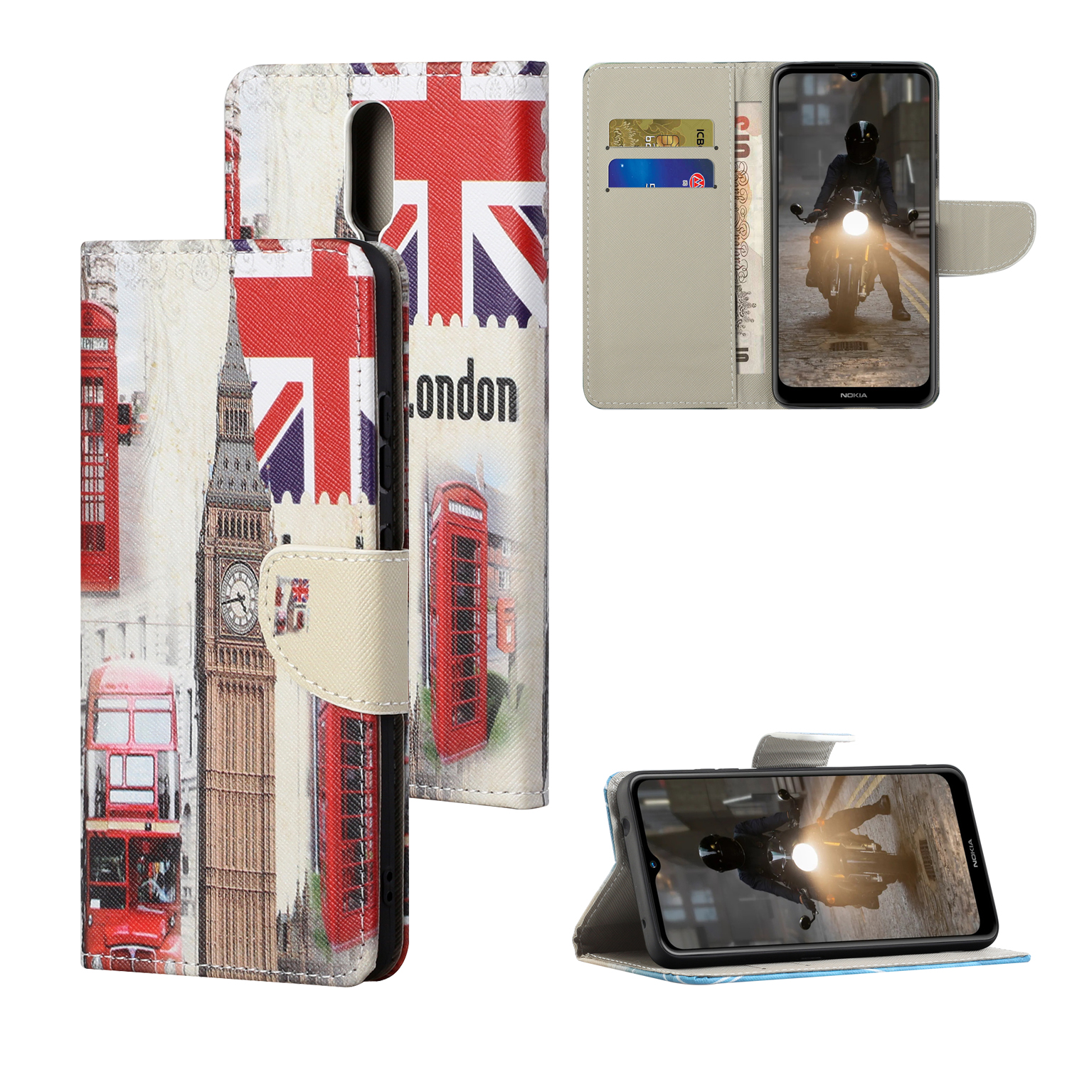 

Gemusterte Kreuztextur Leder Brieftasche Für Nokia 2.4 Stand Shell - Londoner Elemente, Nokia C20