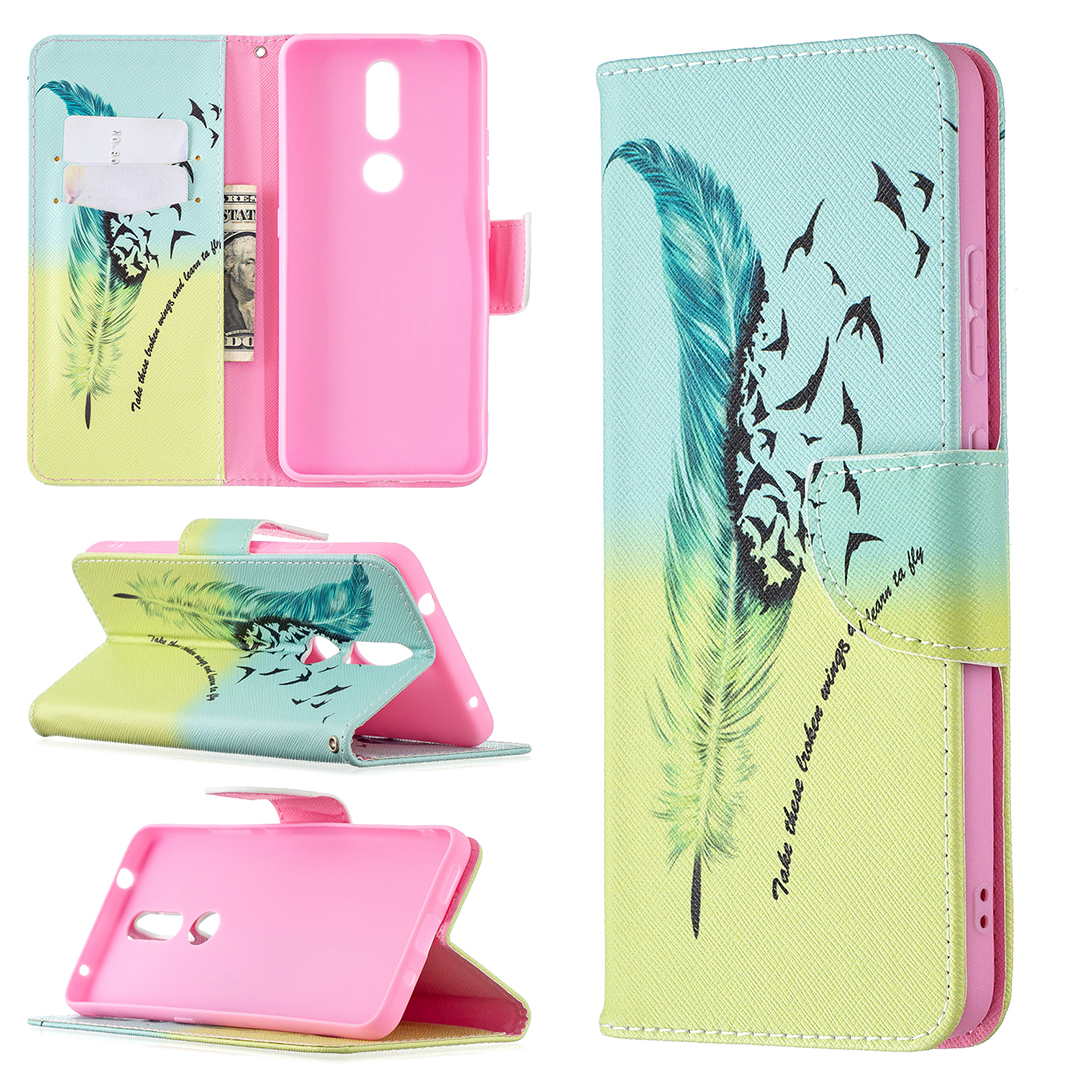 

Motif D'impression de Portefeuille en Cuir Shell de Protection Pour Nokia 2.4 - la Plume
