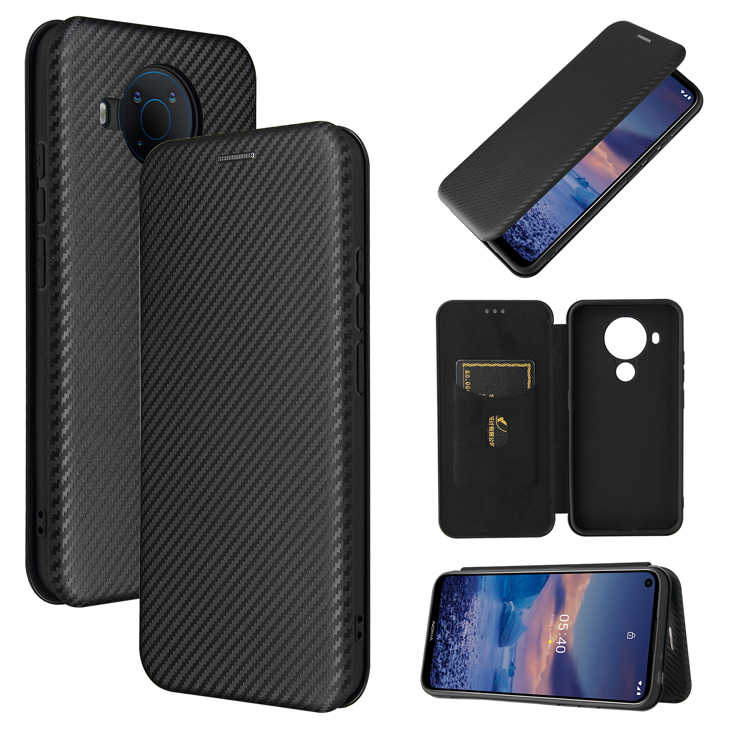 

Kohlefaser-texturständer Cover Für Nokia 5.4 Auto-absorbiertes Ledertupfen - Schwarz, Nokia 5.4