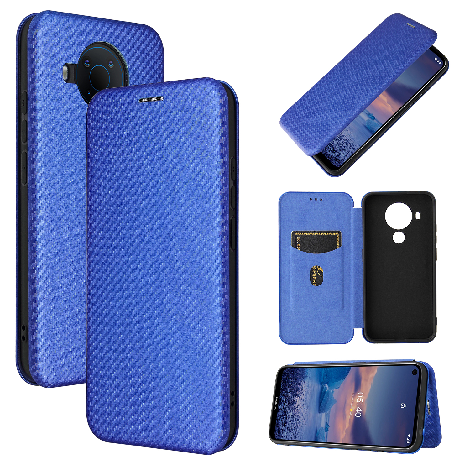 

Kohlefaser-texturständer Cover Für Nokia 5.4 Auto-absorbiertes Ledertupfen - Blau, Nokia 5.4