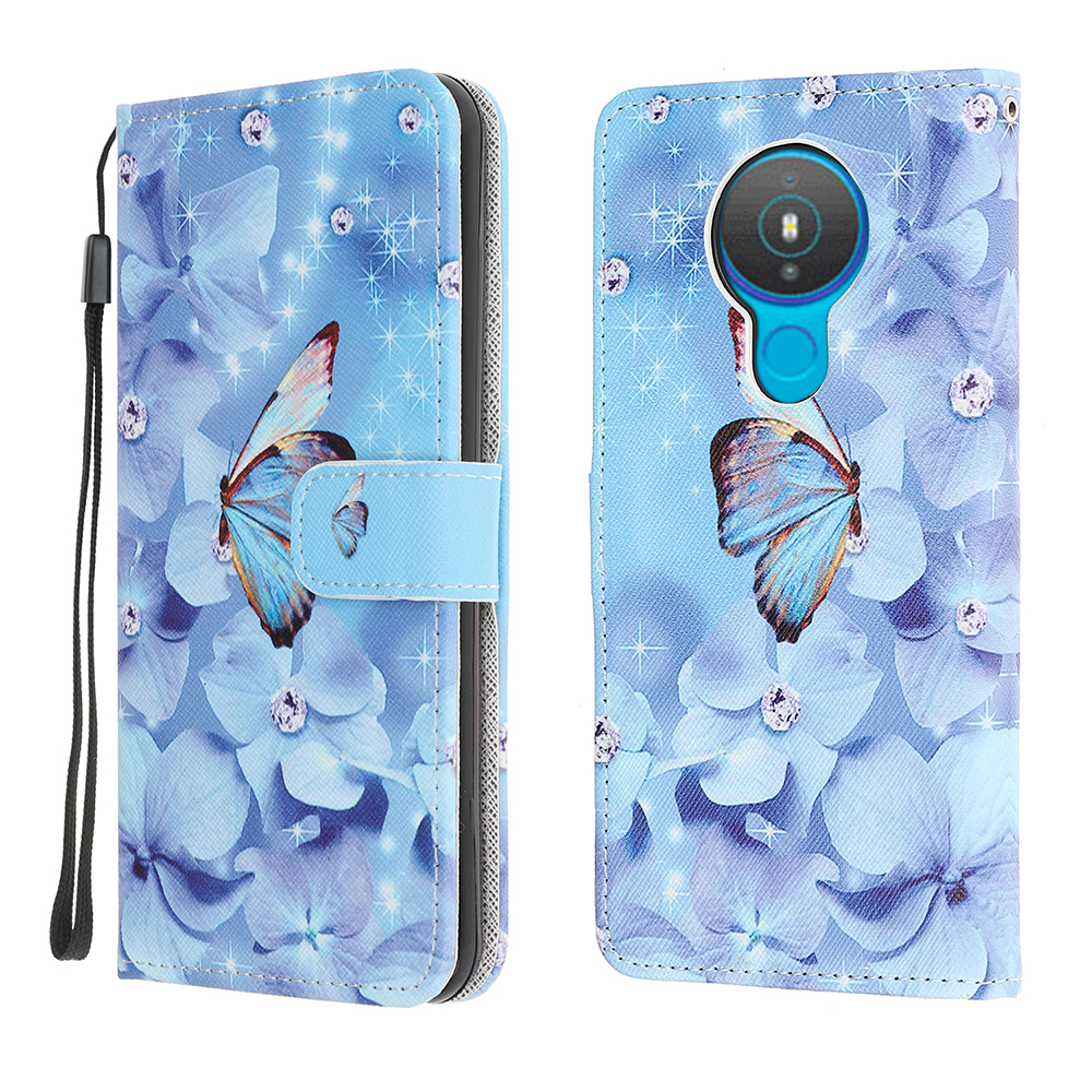 

Muster Druckkreuzstextur Leder Brieftasche Hülle Für Nokia 1.4 Deckung - Blume Und Schmetterling, Nokia 1.4
