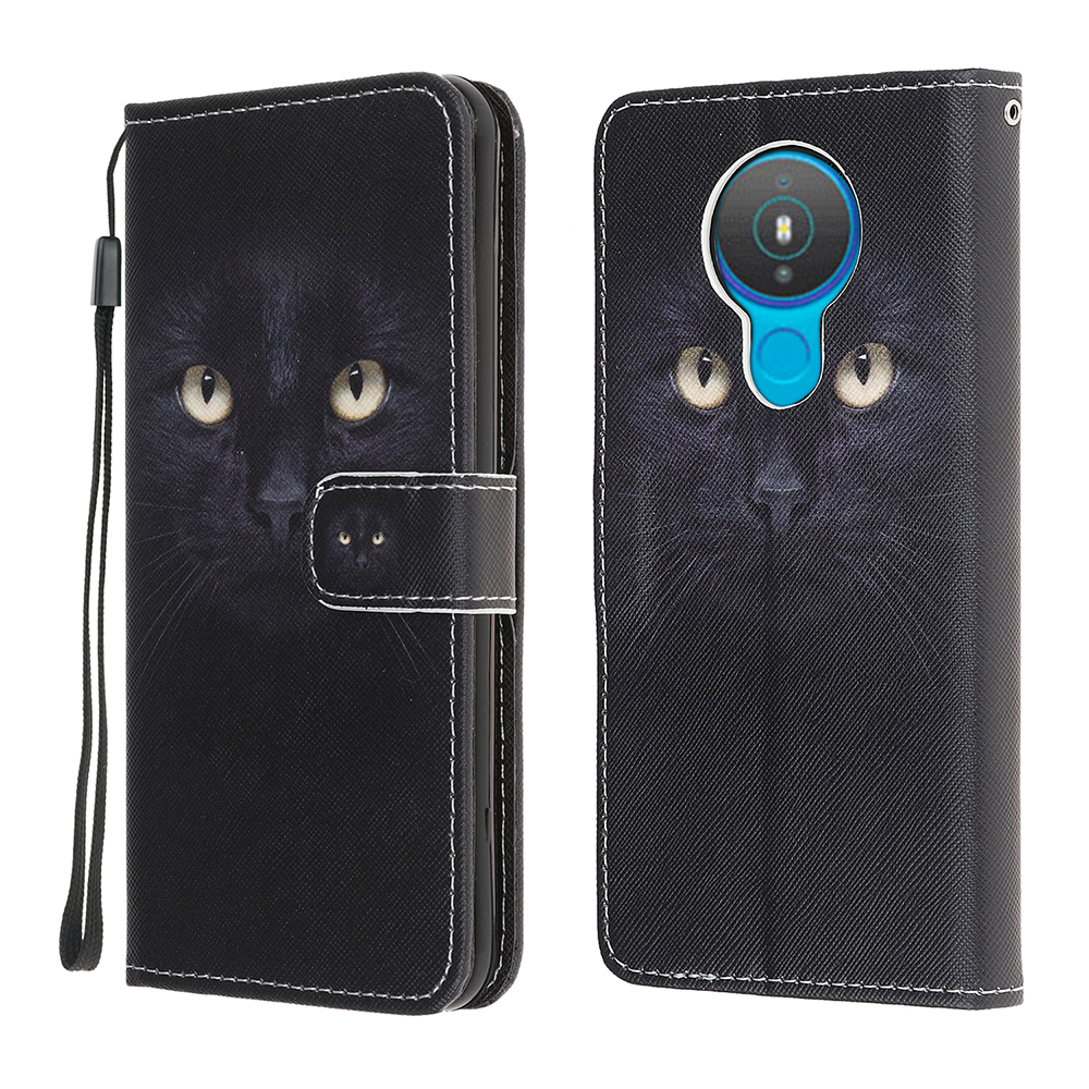 

Muster Druckkreuzstextur Leder Brieftasche Hülle Für Nokia 1.4 Deckung - Schwarze Katze, Nokia 1.4