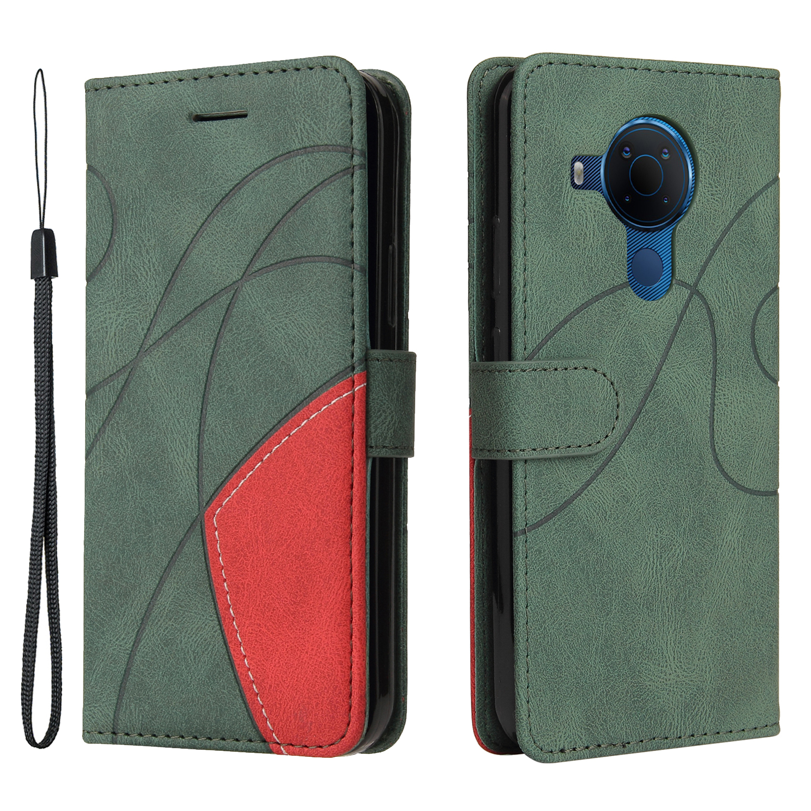 

KT Leath Series-1 Bi-color Splicing Style Quality pu Leather Pallet Téléphone Avec Bracelet en Poignet Pour Nokia 5.4 / Nokia 3.4 - Vert