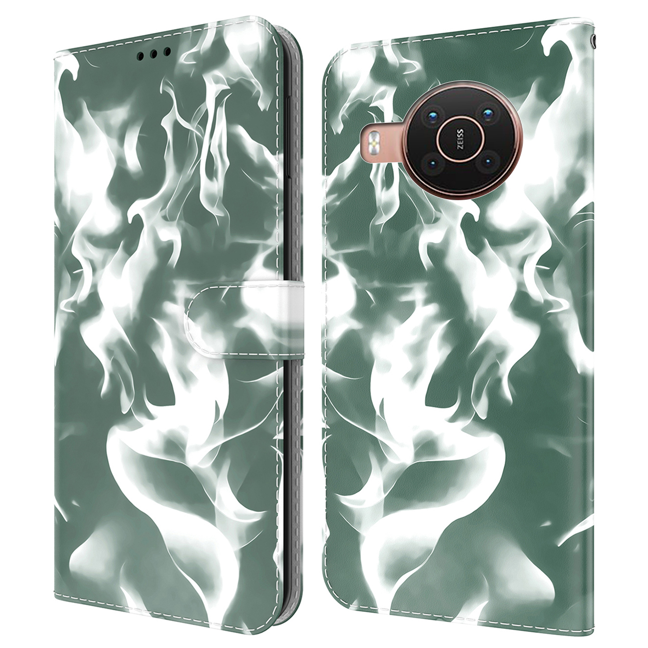 

Nebelmuster Druck PU Leder Brieftasche Deckung Telefonständer Shell Für Nokia X10 / X20 - Dunkelgrün, Nokia X10 5G