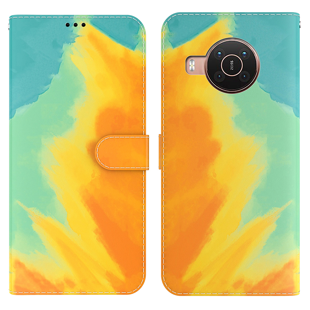 

Aquarell-Muster-Serie Premium PU-Leder Stoßdichtes Magnetisches Flip-Ständer-Bumper-Hülle Für Nokia X10 / X20 - Herbstgelb, Nokia X10 5G