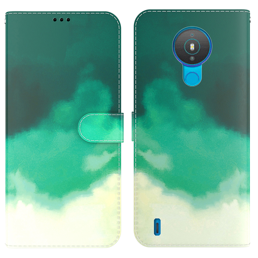 

Aquarellreihe PU Leder Brieftasche Magnetische Schutzhilfe Für Nokia 1.4 - Sommergrün, Nokia 1.4