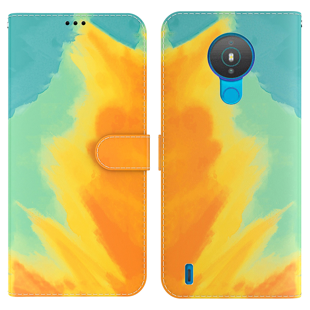 

Aquarellreihe PU Leder Brieftasche Magnetische Schutzhilfe Für Nokia 1.4 - Herbstgelb, Nokia 1.4