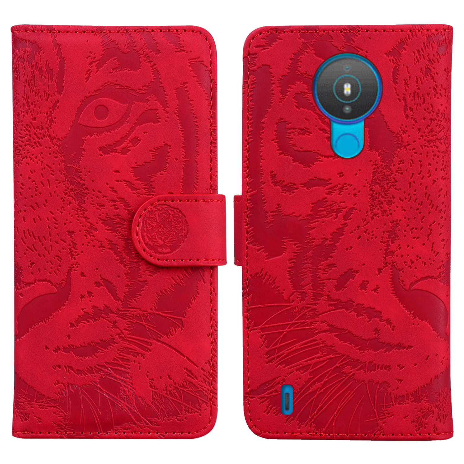 

Anti-scratch Pure Color Tiger-abdruckmuster Leder-telefonständer Für Nokia 1.4 - Rot, Nokia 1.4