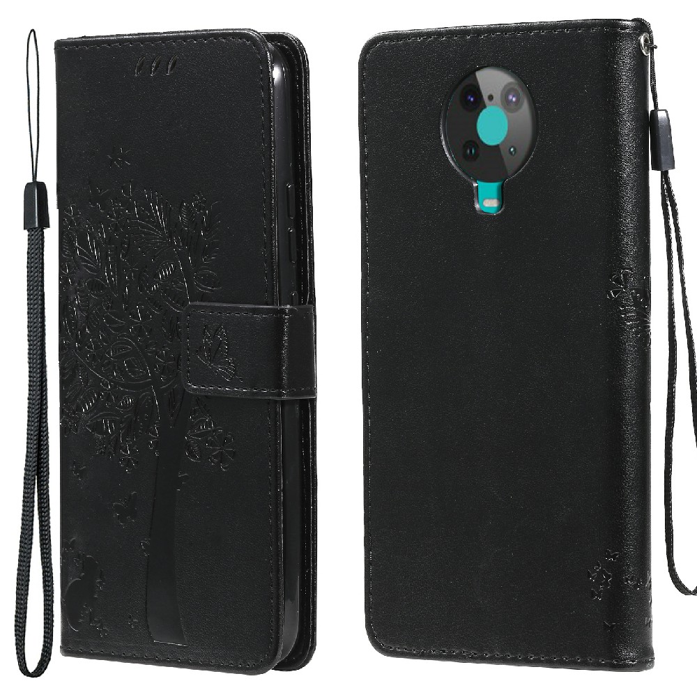 

Voller Schützender Prägener Blütenblumen-serie-3-katze Und Baum, Gedrucktes Lederbrieftasche Mit Ständer Für Nokia 6.3/G20/G10 - Schwarz, Nokia G20 4G